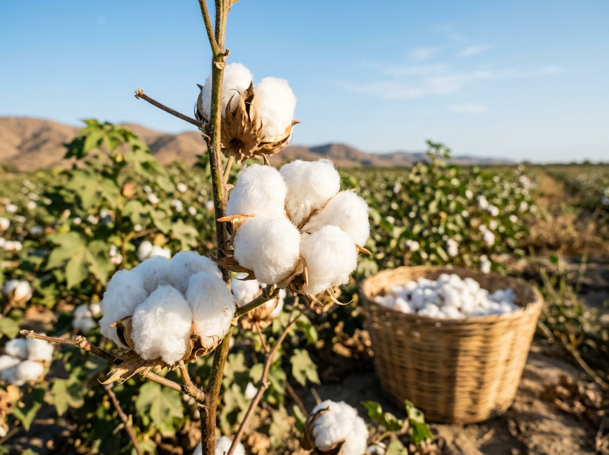 Copos de algodón en una planta cultivada en un campo