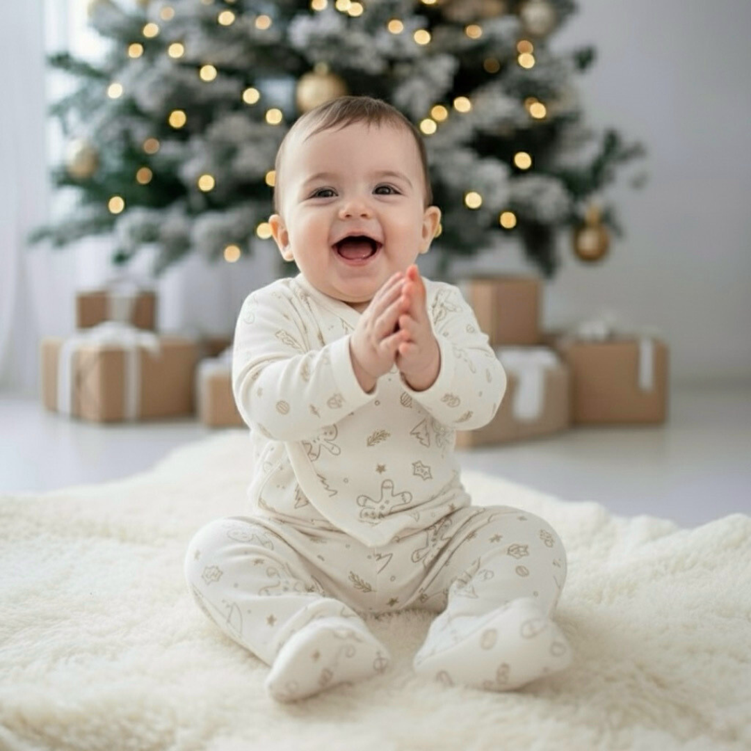 Chaqueta navidad bebé detalle estampado ecoamigable | Ecobebé Perú