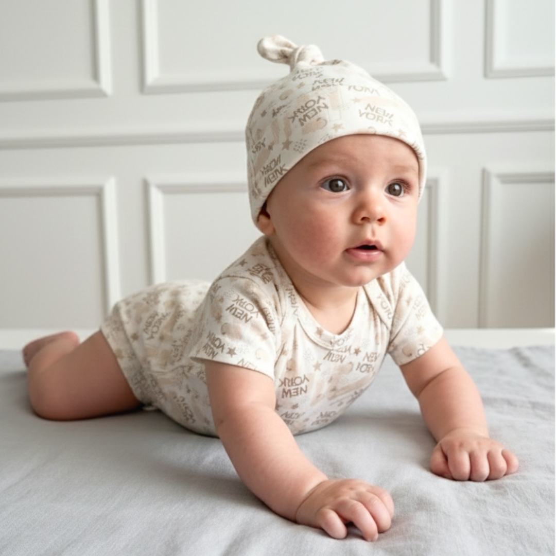 Set New York Dream – Body + Gorrito Knot (100% Algodón Orgánico)