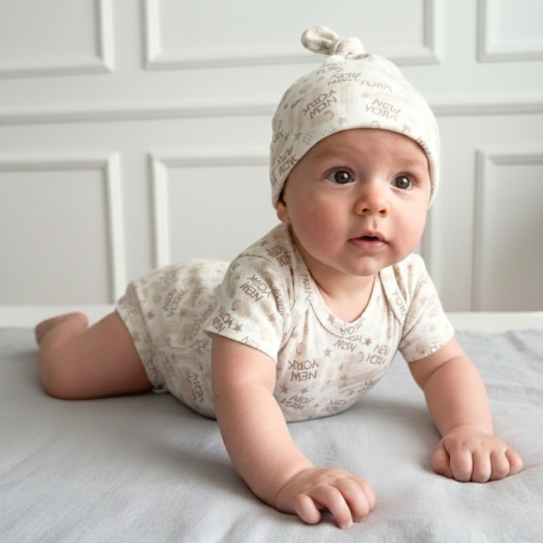 Set New York Dream – Body + Gorrito Knot (100% Algodón Orgánico)