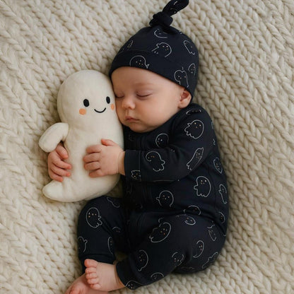 Ecobebe: Ropa para bebes (Algodon Organico) - Set Halloween (Enterizo y Gorro)