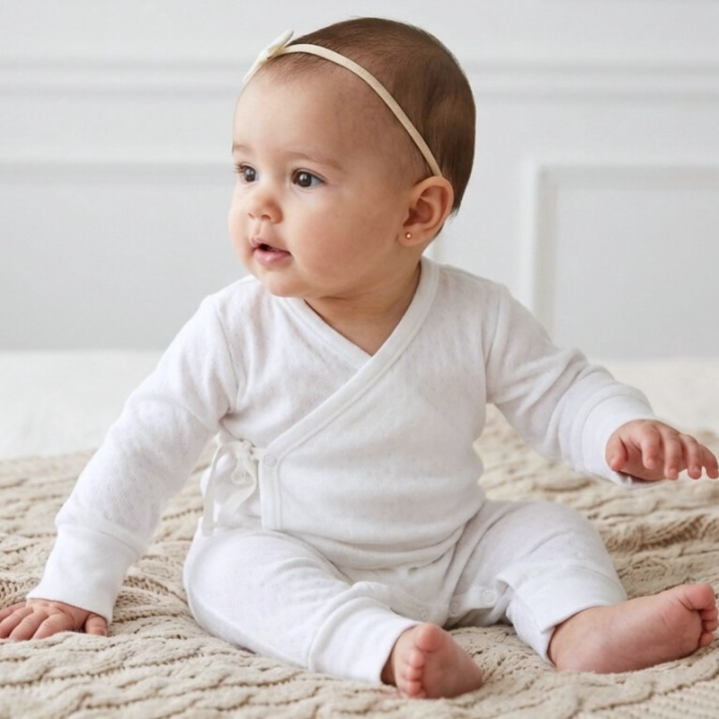 Enterizo Bebé Kimono Pointelle - Ecowhite (100% Algodón Orgánico)