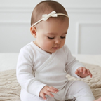 Bebé usando enterizo kimono pointelle blanco en algodón orgánico | Ecobebé