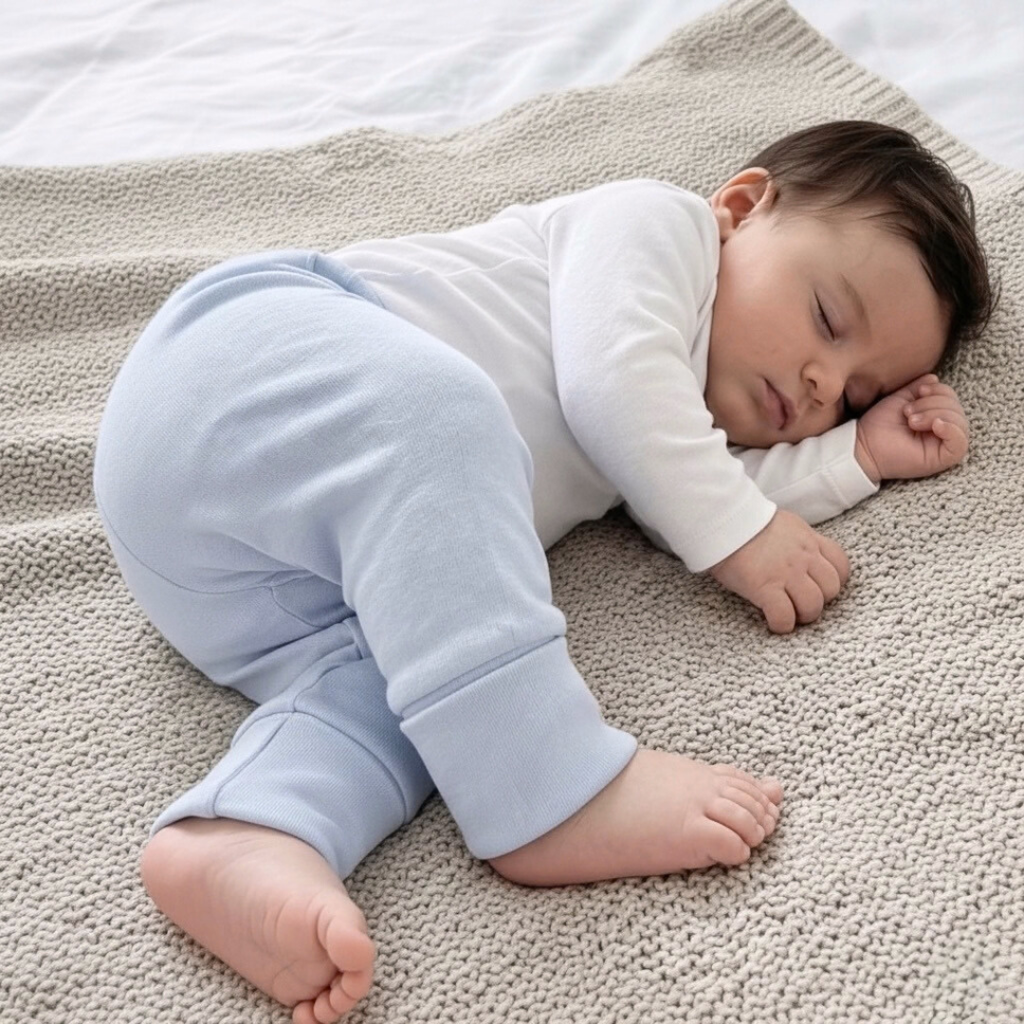 Pantalón Bebé Puño Convertible - Celeste (100% Algodón Orgánico)