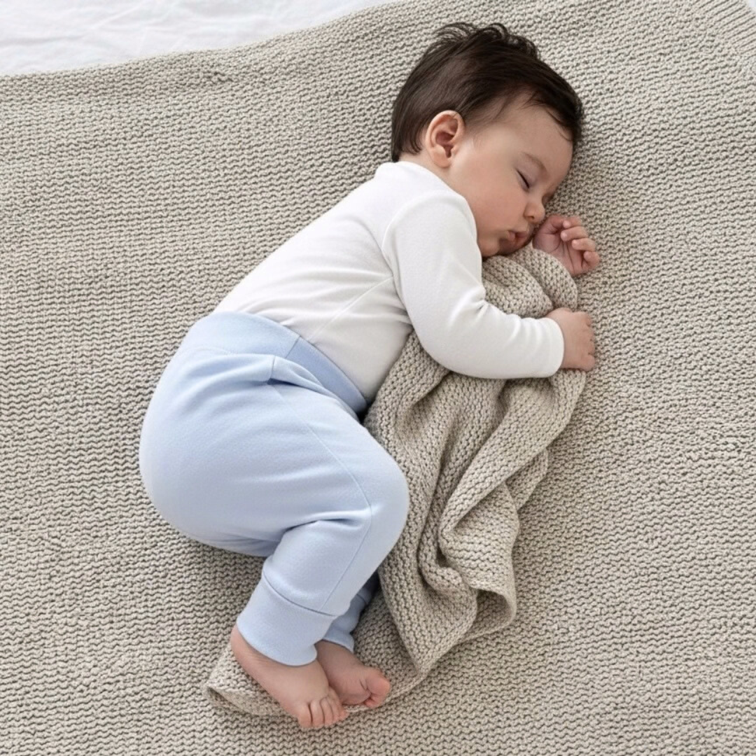 Pantalón Bebé Puño Convertible - Celeste (100% Algodón Orgánico)