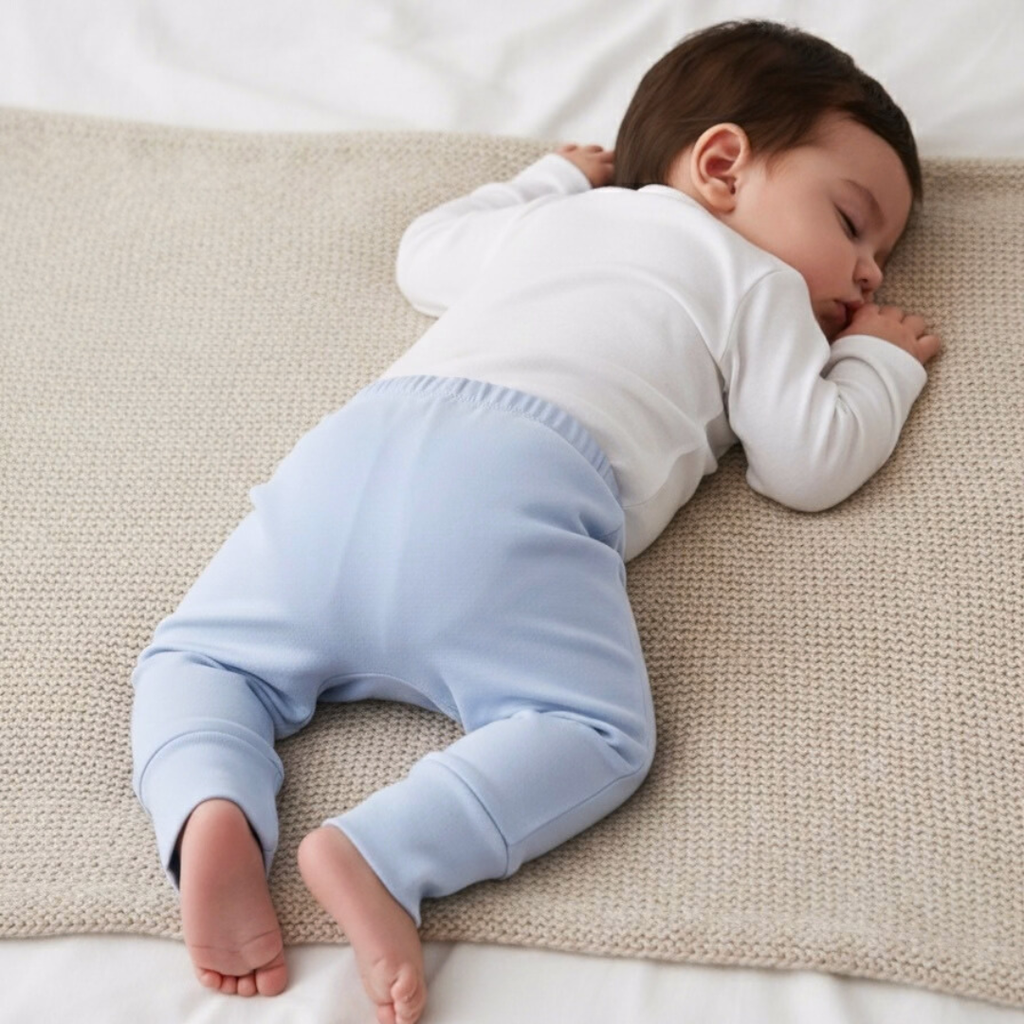 Pantalón Bebé Puño Convertible - Celeste (100% Algodón Orgánico)