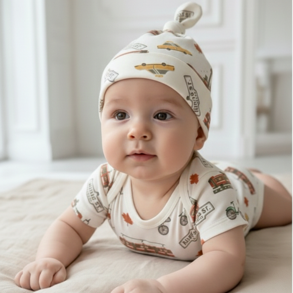 Set bebé body manga corta y gorro knot en algodón orgánico — Ecobebé