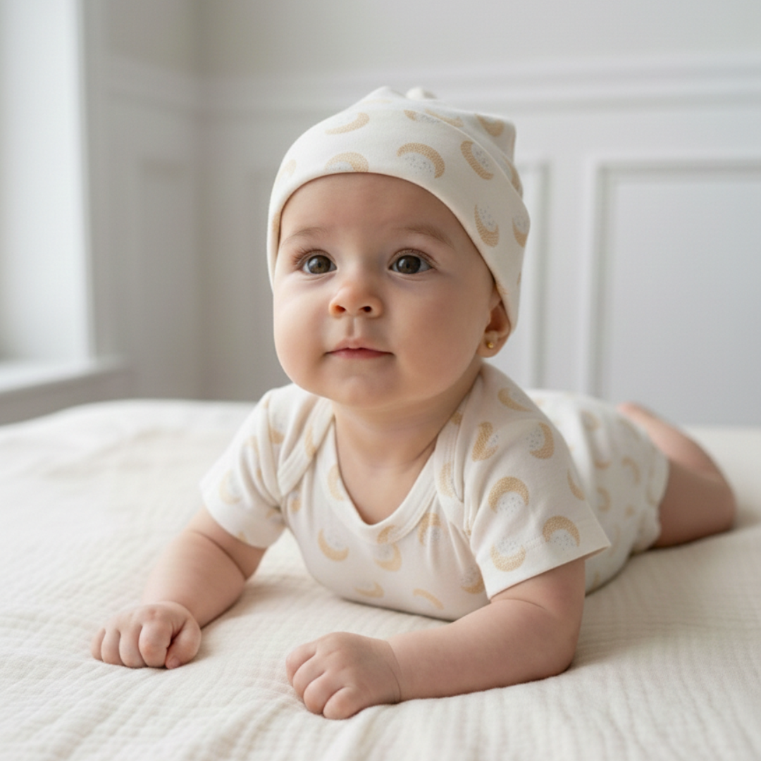 Set body y gorrito nudo bebé moon calm en algodón orgánico pima peruano | Ecobebé
