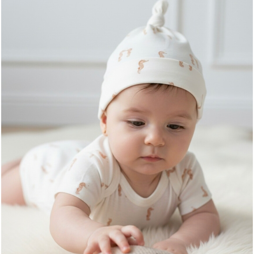 Set body y gorrito nudo bebé sea soft en algodón orgánico pima peruano | Ecobebé