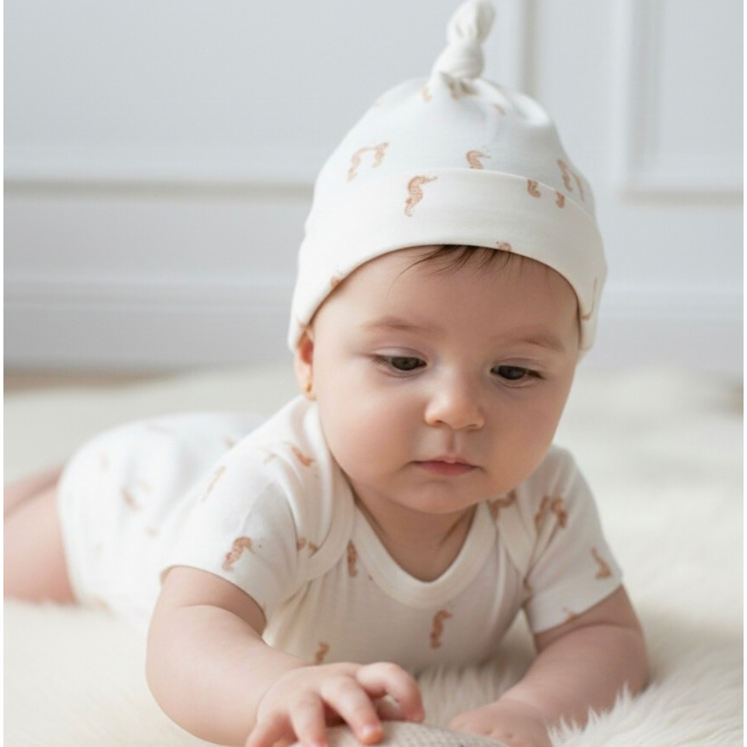 Set body y gorrito nudo bebé sea soft en algodón orgánico pima peruano | Ecobebé